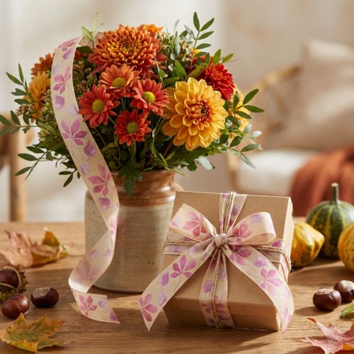 Nastro regalo viola foglie autunnali nastro decorativo autunno 25mm 20m | Floristik24.it