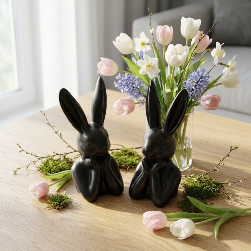 Busto di coniglio pensante nero 7×6×15cm 2 pezzi | Floristik24.it