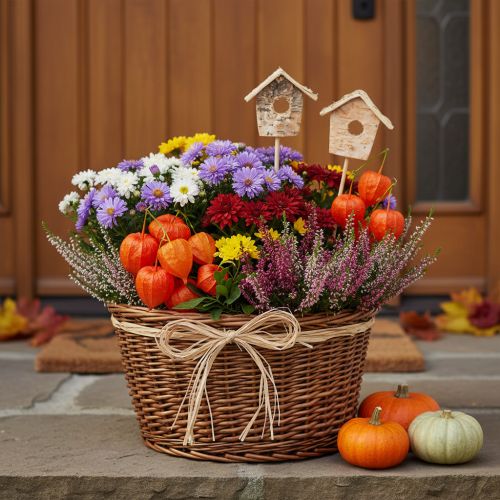Casetta per uccelli decorativa, in legno di betulla, 5 cm, con supporti per fiori, 4 pezzi | Floristik24.it