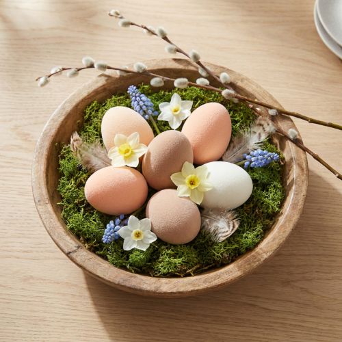 Uova di Pasqua floccate in pesca marrone bianco H6cm 24pz | Floristik24.it