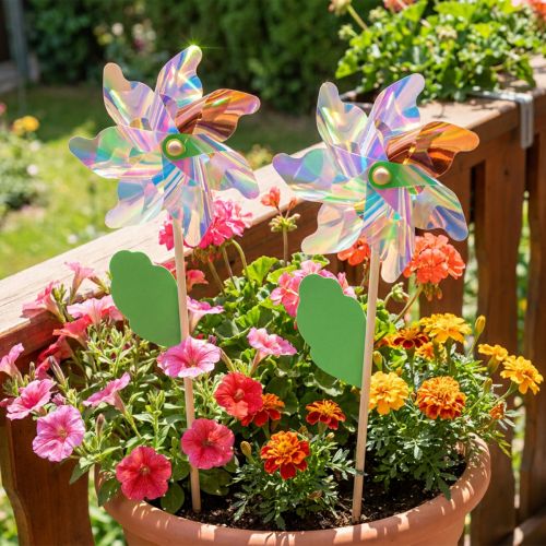 Prodotto Girandola Fiore con Foglia Mulino a Vento Colori Iridescenti Ø24cm 2pz