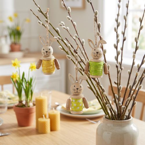 Conigli pasquali da appendere Decorazione pasquale in legno di iuta H6,5 cm 9 pz | Floristik24.it