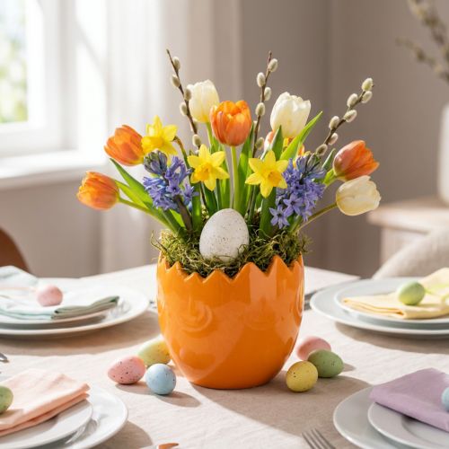 Vaso per fiori in ceramica a forma di uovo di Pasqua grande, bianco 20×18cm | Floristik24.it
