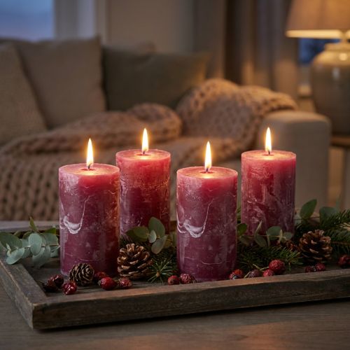 Prodotto Candele a colonna a forma di bacche, 60x100 mm, set da 4 – decorazione d'atmosfera