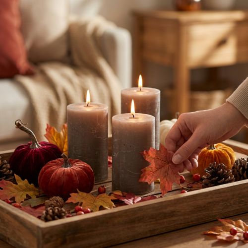 Candele a colonna colorate, candele marroni, 60x100 mm, set da 4, decorazione autunnale | Floristik24.it