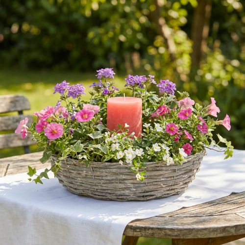 Fioriera in salice, bianca, aspetto naturale, anello decorativo per un design creativo del giardino, Ø35/30 cm, set da 2, versatile | Floristik24.it