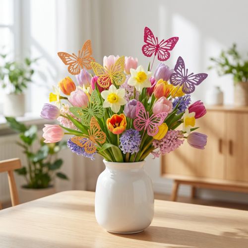 Tappi per fiori con decorazione primaverile Farfalle decorative in legno 28 cm 18 pz | Floristik24.it