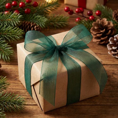Prodotto Nastro in organza verde nastro regalo bordo intrecciato verde abete 25mm 50m