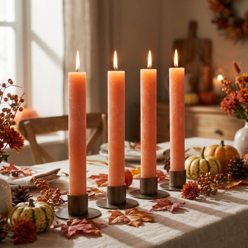 Candele coniche tinta unita Arancione Pesca 34×240mm 4pz | Floristik24.it