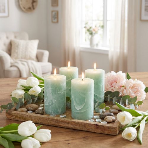 Candele tinta unita verde chiaro 60x100mm 4 pz | Floristik24.it