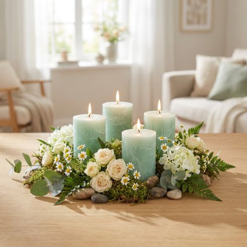 Candele tinta unita verde chiaro 60x80mm 4 pz | Floristik24.it