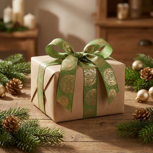 Prodotto Nastro regalo con rose dorate Nastro verde per gioielli 25 mm 15 m