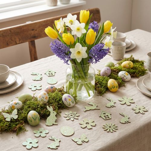 Decorazioni sparse pezzi decorativi in legno primavera Pasqua verde 2–4 cm 64 pz | Floristik24.it