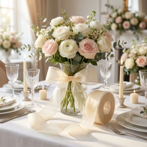 Nastro in organza con cimosa 4.0cm 50m crema | Floristik24.it