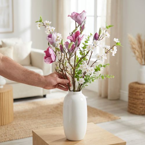Ramo di magnolia fiore artificiale, rosa magnolia 92 cm | Floristik24.it