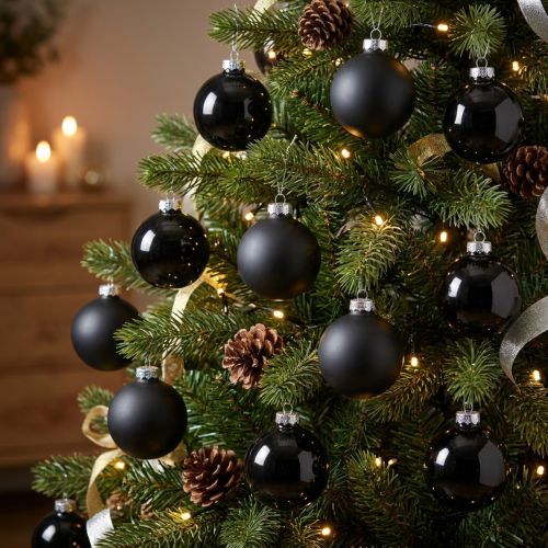 Mini palla per albero di Natale, mix di decorazioni per albero, palline di Natale nere H4,5 cm Ø4 cm vero vetro 24 pz | Floristik24.it