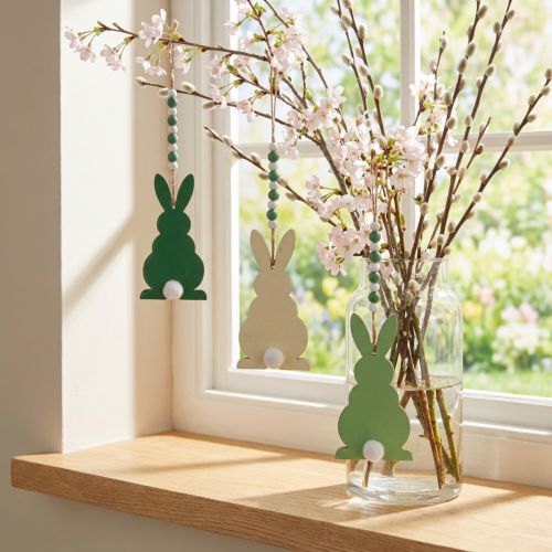 Coniglietti pasquali da appendere, decorazione primaverile, ciondolo, coniglietti decorativi verde, bianco, 3 pezzi | Floristik24.it