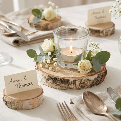 Prodotto Fette di betulla con corteccia, 24 pezzi, Ø5-6cm, imbiancate, materiale decorativo artigianale per matrimoni, progetti fai da te