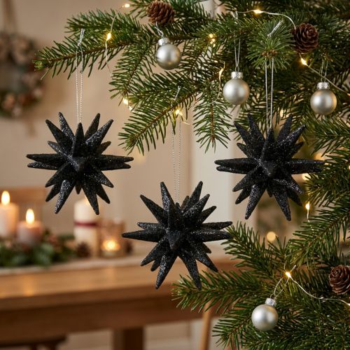Stelle decorative natalizie da appendere nere Ø7,5 cm 8 pezzi | Floristik24.it