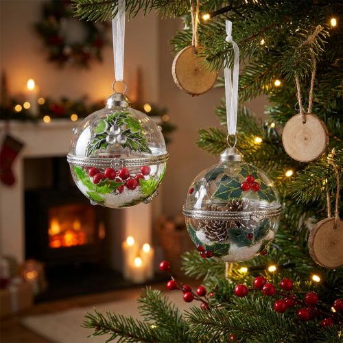 Palline per albero di Natale in vetro da riempire agrifoglio Ø6cm 2pz | Floristik24.it