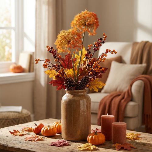 Ramo decorativo ramo artificiale decorazione autunnale 2 infiorescenze arancio 82cm | Floristik24.it