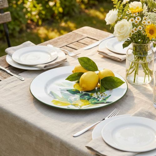 Piatto decorativo, mediterraneo, piatto in metallo con ramo di limone Ø34cm | Floristik24.it