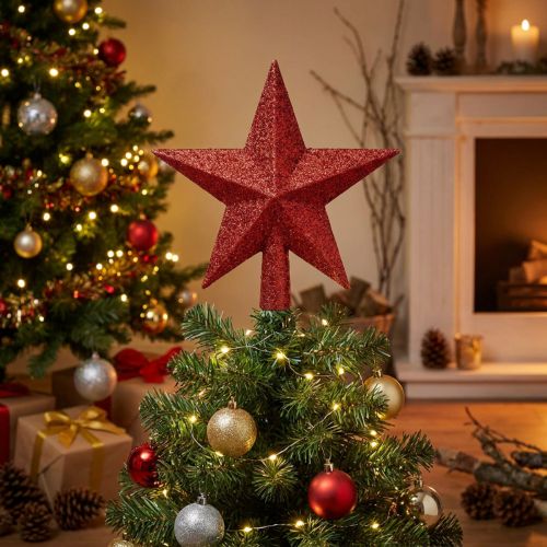 Puntale per albero di natale Rosso glitterato Ø2,2 cm A20cm | Floristik24.it