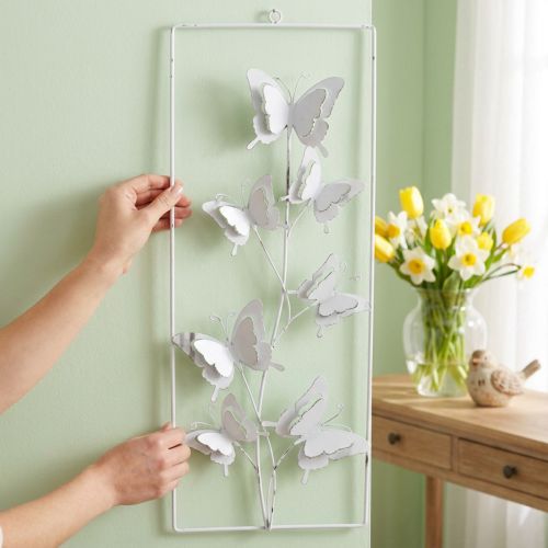 Farfalla Hanging Art Spring Metallo Wall Art Shabby Chic Bianco Argento H47.5cm | Floristik24.it