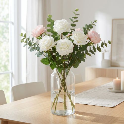 Rosa bianca Rosa finta su stelo Fiore di seta Rosa finta L72cm Ø13cm | Floristik24.it
