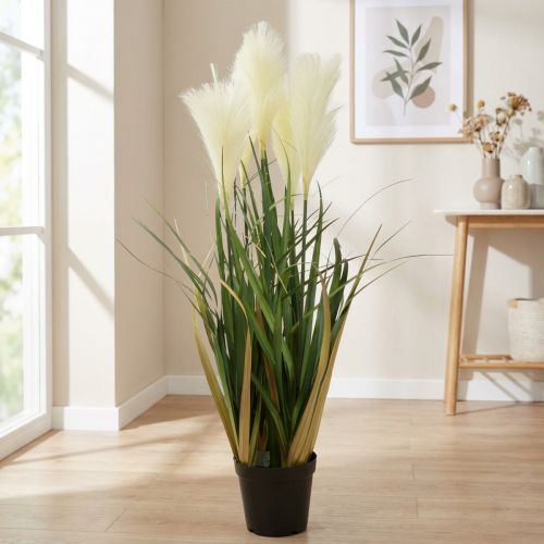 Canna palustre in vaso Pianta artificiale in vaso Crema, Verde 79 cm | Floristik24.it