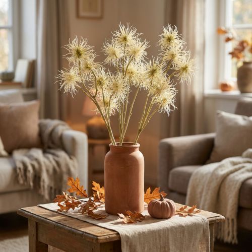 Xanthium fiore artificiale crema decorazione autunnale 6 fiori 80 cm 3 pezzi | Floristik24.it