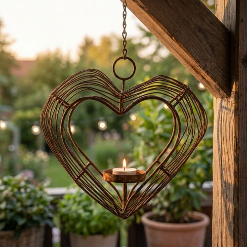 Porta tea light in metallo decorazione da appendere decorazione ruggine cuore 22×7×20cm | Floristik24.it