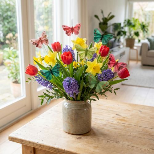 Mini farfalla su filo rosso, verde 6,5 cm 12 pz | Floristik24.it