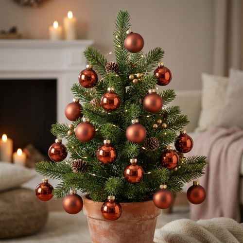 Prodotto Mini palline di Natale in vetro rosso ruggine opaco/lucido Ø2cm 44pz