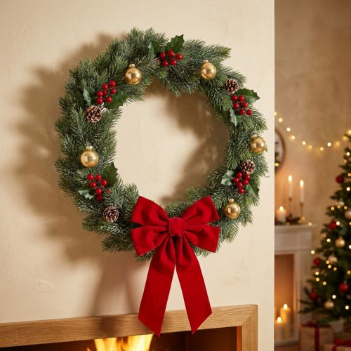Corona di abete artificiale ghiacciato, decorazione da parete, Natale, abete verde, glitter, Ø45cm | Floristik24.it