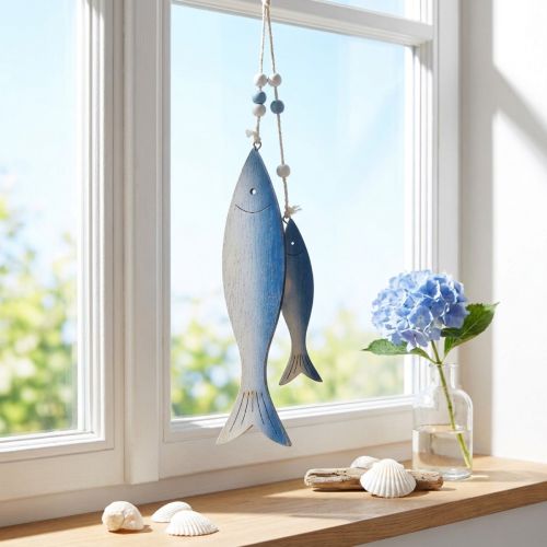 Appendini decorativi per pesci in legno pesce blu bianco 11,5/20 cm set da 2 | Floristik24.it