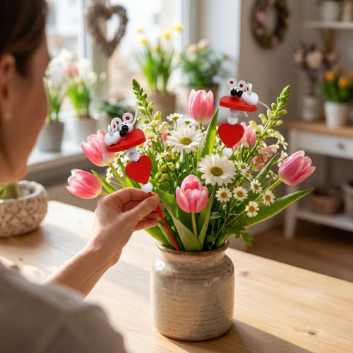 Cuori decorativi con topolini su bastoncino rossi 12 pz | Floristik24.it