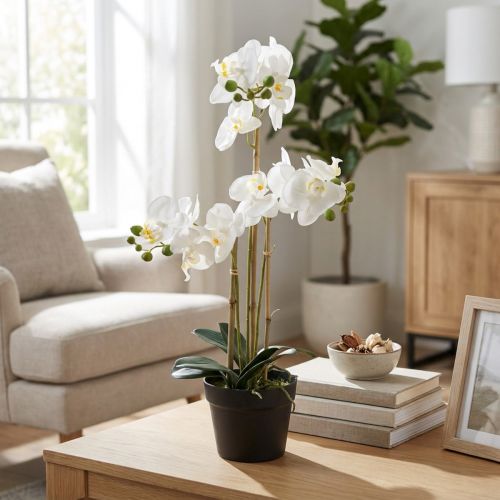 Prodotto Orchidea artificiale in vaso per un'atmosfera armoniosa, bianca, 60 cm