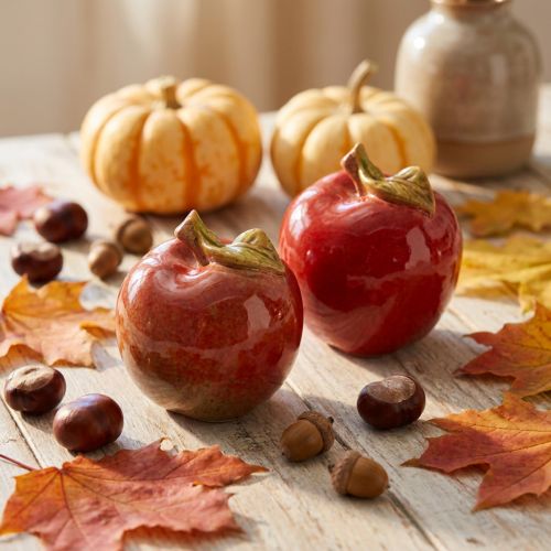 Prodotto Decorazione autunnale mele in ceramica decorazione da tavolo rosso verde H9cm 2 pezzi
