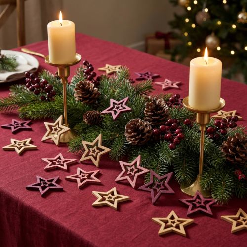 Stelle in legno Decorazione natalizia Bacca rosa naturale 8cm 16pz | Floristik24.it