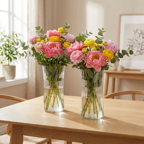 Prodotto Vasi da fiori in vaso di vetro retrò trasparente Ø12cm H24cm 2 pezzi