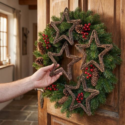 Stelle da appendere per ghirlanda di porta salice naturale 28 cm 4 pezzi | Floristik24.it