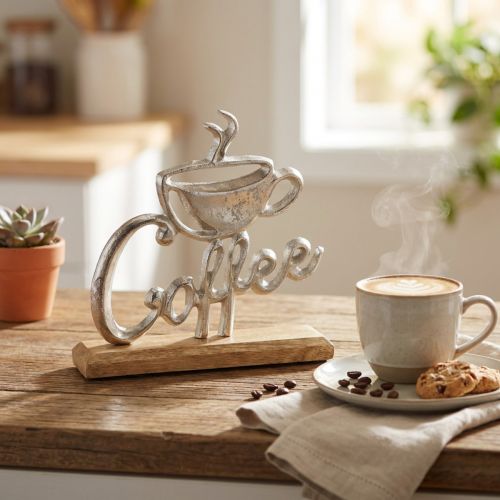 Prodotto Supporto decorativo per caffè in metallo, legno, argento naturale, 25x5x26 cm