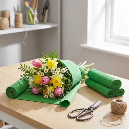 Fiore crêpe verde L10cm grammatura 128g/mq L250cm 2 pezzi | Floristik24.it