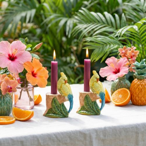 Portacandele esotico in ceramica uccelli dipinti a mano H14,5cm 2 pezzi | Floristik24.it