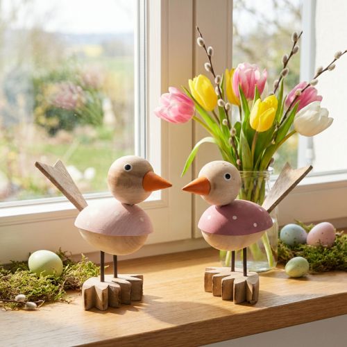 Figura decorativa in legno per uccelli decorazione per finestra primavera rosa H15cm 2 pezzi | Floristik24.it