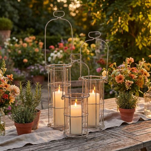 Lanterna da giardino, in metallo, a vento, Ø8,5 cm, H23/18,5/14,5 cm, set da 3 pezzi | Floristik24.it