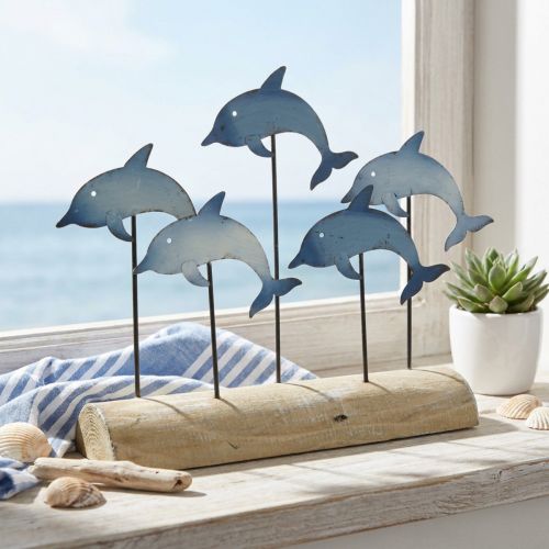 Delfini da ambientare, decoro mare, decoro marittimo in metallo H24.5cm L32.5cm | Floristik24.it
