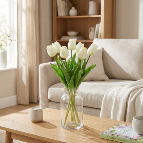 Tulipani artificiali bianco crema Real Touch 38cm 7 pz | Floristik24.it