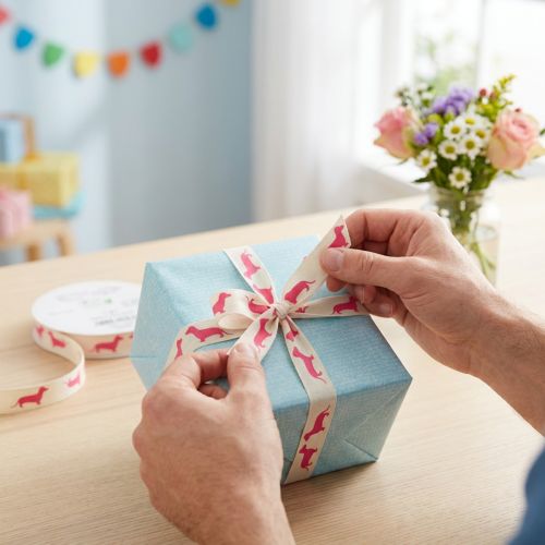 Prodotto Nastro decorativo con motivo a bassotto, ideale come regalo, largo 15 mm e lungo 18 m.